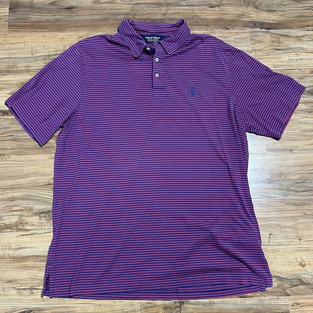 Polo Golf Ralph Lauren Men's Shirt XL Blue Pink Striped Pima Moisture Management